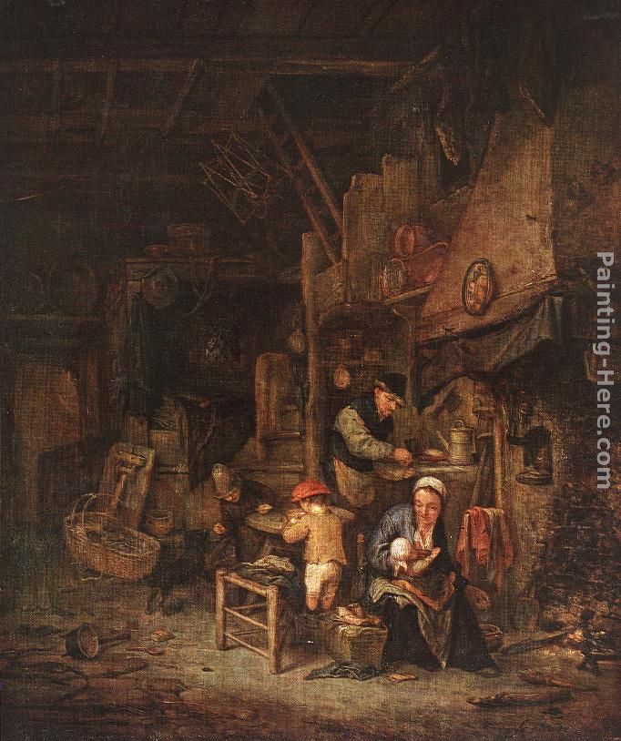 Interior with a Peasant Family painting - Adriaen van Ostade Interior with a Peasant Family art painting